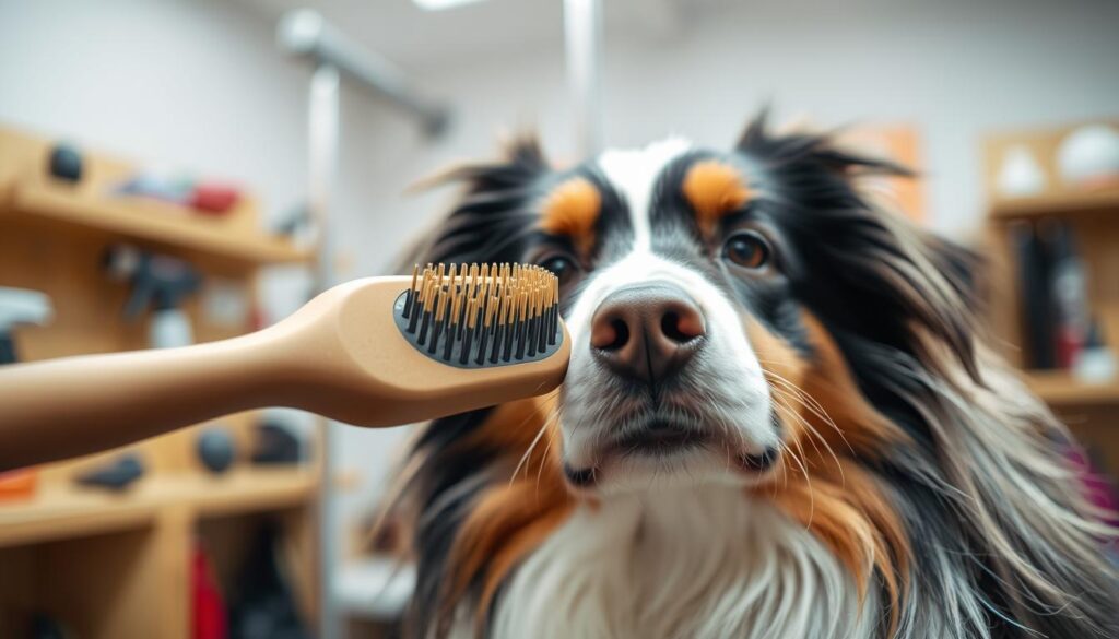 pin brush usage for final dog grooming steps