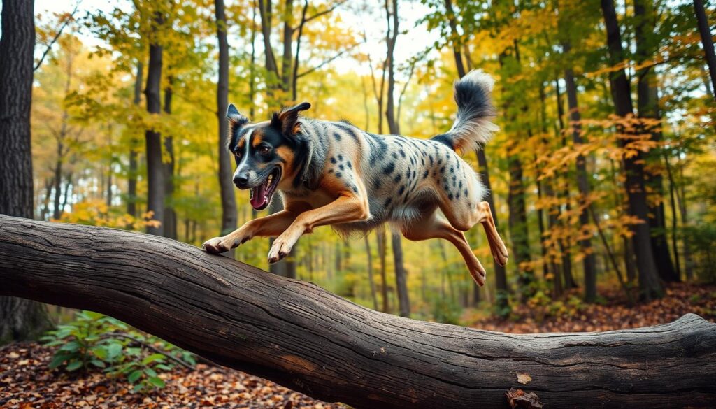 Catahoula leopard dog australian shepherd mix in action