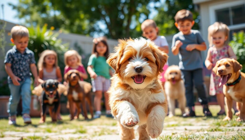 Mini Aussiedoodle compatibility with kids and other pets