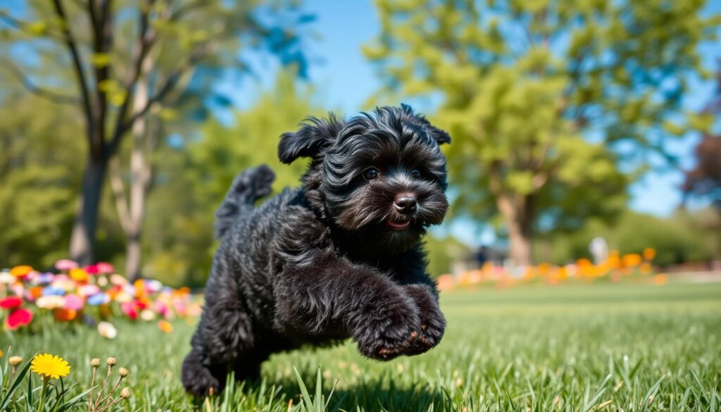 black mini aussiedoodle exercise