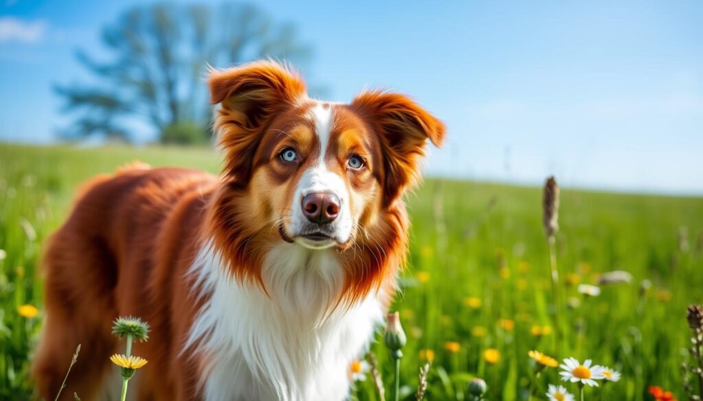 distinctive dog appearance of red tri australian shepherd