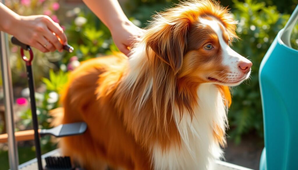 grooming red tri australian shepherd