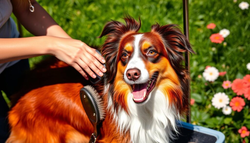 grooming red tricolor australian shepherd