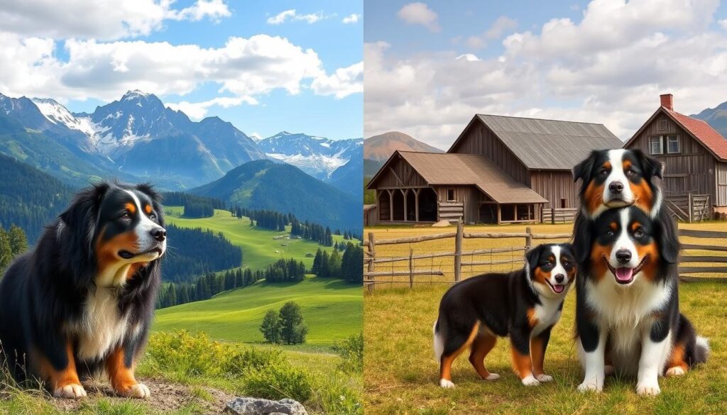 history of the Bernese Mountain Dog and Australian Shepherd