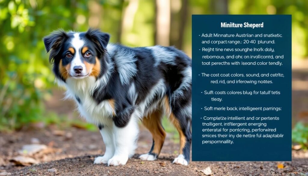 adult miniature australian shepherd size, weight, coat colors, patterns, temperaments, personality traits.