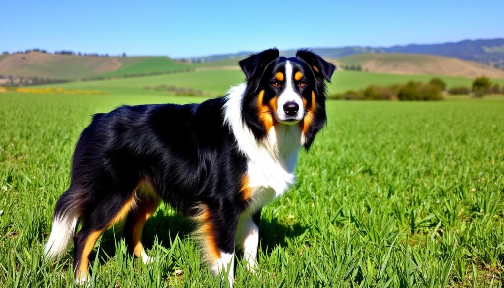 black and tan australian shepherd side