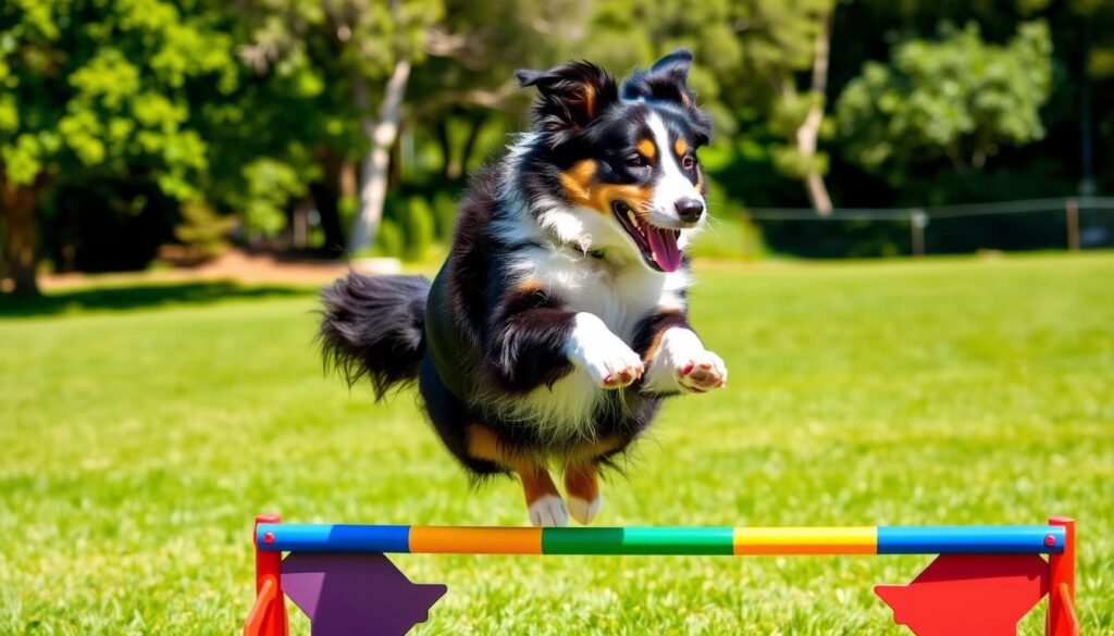 black tri australian shepherd exercise